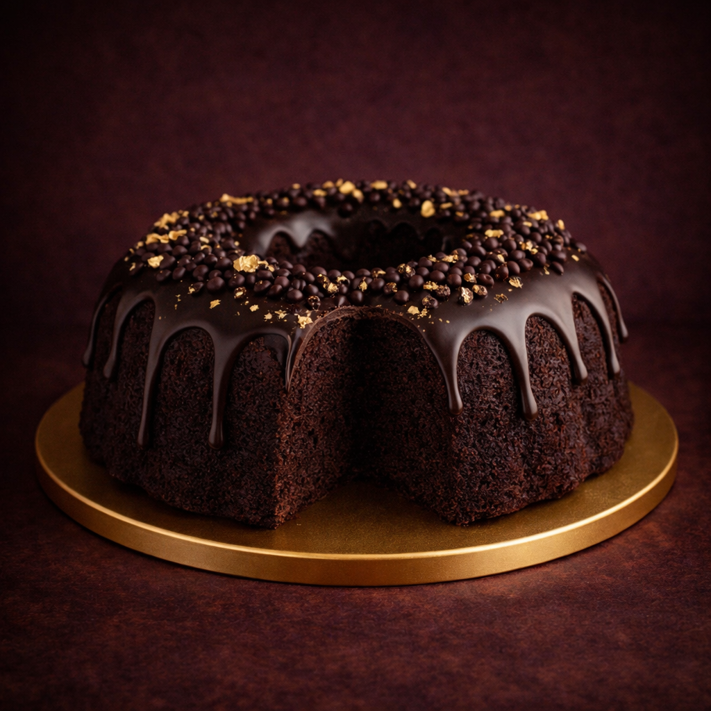 Velour Temptation chocolate bundt cake, close up